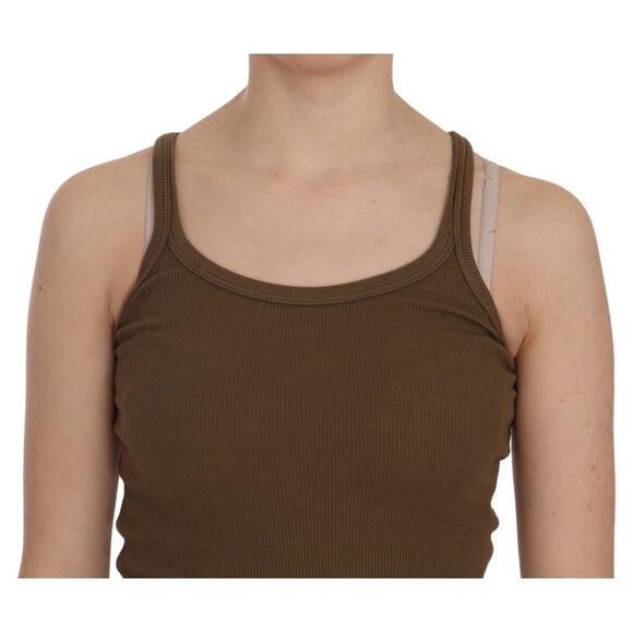 PINK MEMORIES Ribbed Tank Top Olive Green Slim Fit Women Brown Tops & T-Shirts - Picture 5 of 5
